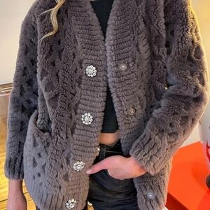 Cozy Faux Fur Jacket with Crystal Buttons